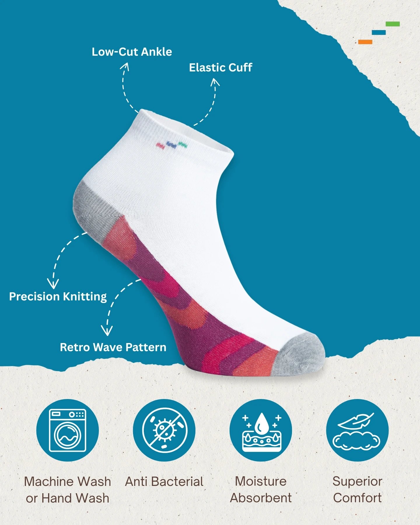 Retro Wave Low Cut Ankle Socks